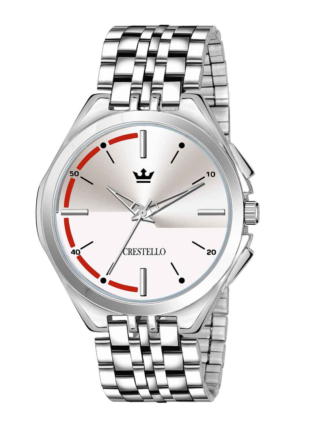 CRESTELLO Men Silver-Toned Brass Dial Stainless Steel Straps Analogue Watch CR-GR013-SLVCH