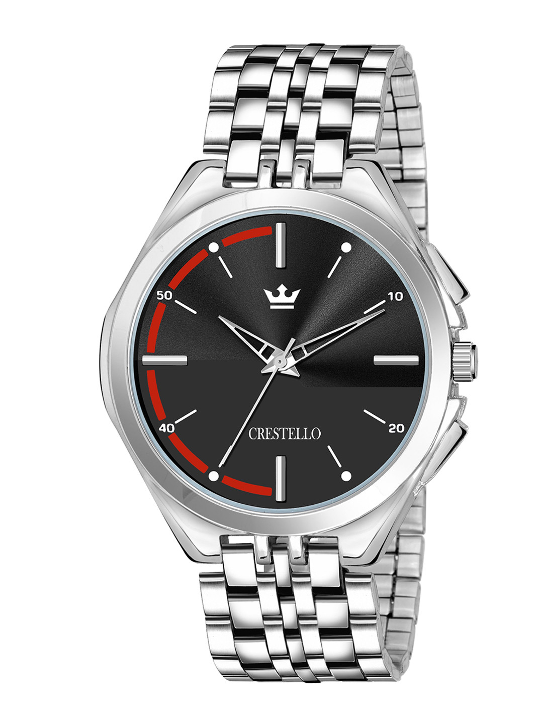 CRESTELLO Men Black Brass Dial & Silver Toned Straps Analogue Watch CR-GR013-BLKCH