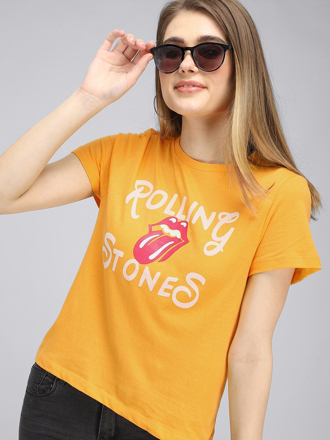 Buy Free Authority Women Yellow Rolling Stone Featured T shirt Tshirts for Women 17520570 Myntra