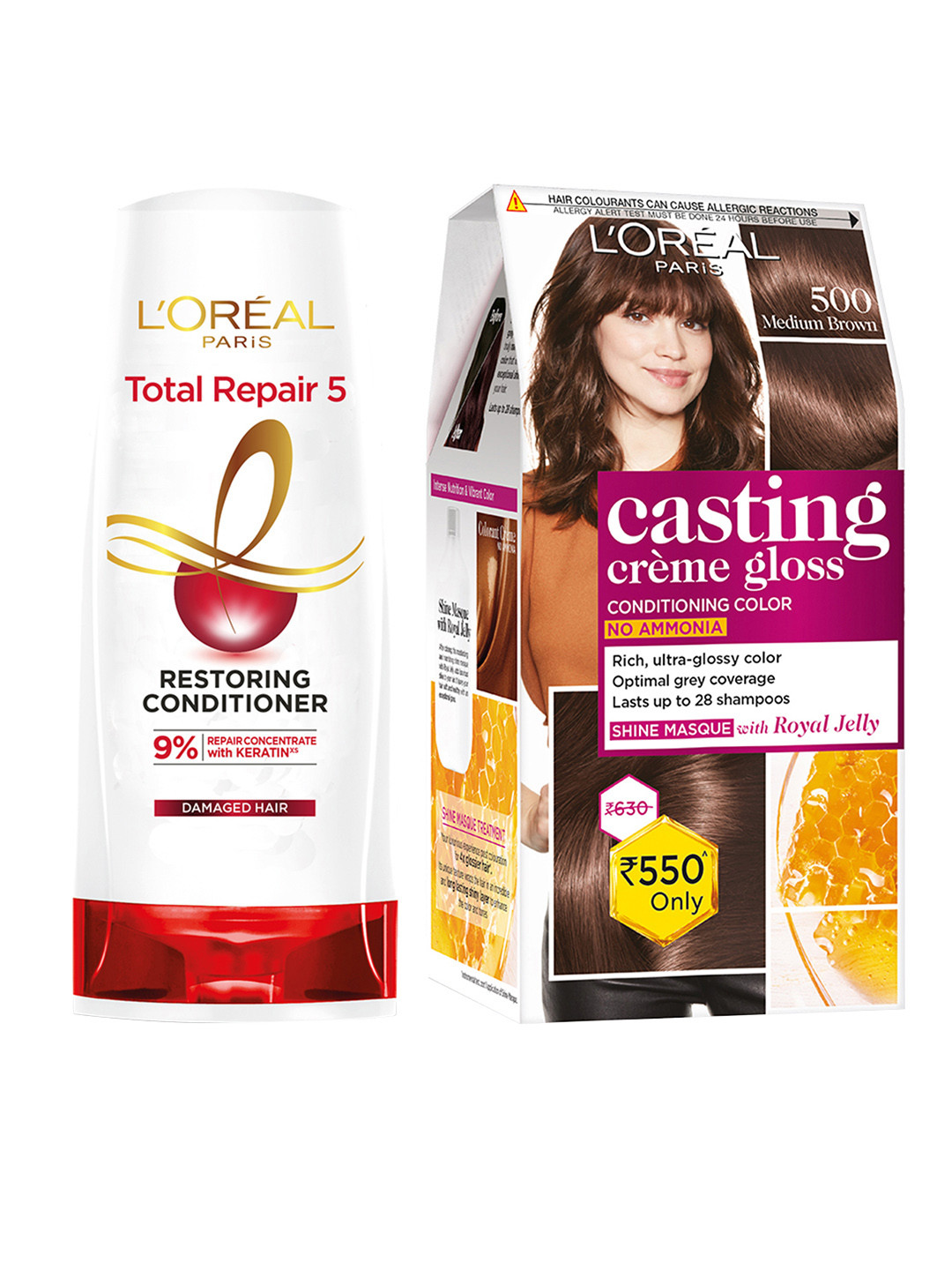 LOreal Paris Total Repair 5 Conditioner 180ml & Casting Creme Hair Color - Medium Brown