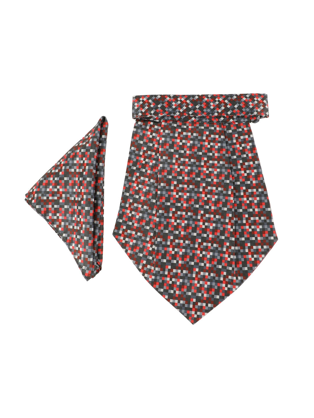 Alvaro Castagnino Men Red & Grey Geometric Printed Cravat Tie & Pocket Square