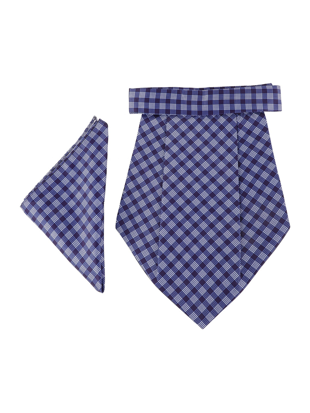 Alvaro Castagnino Men Blue Checked Cravat With Pocket Square