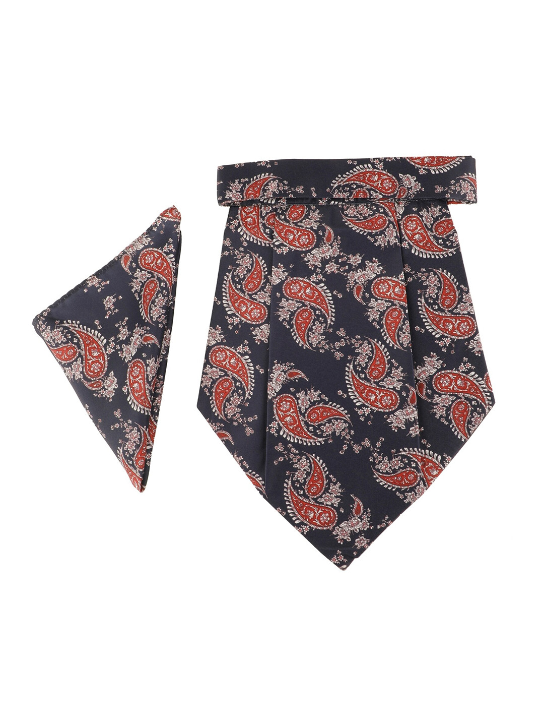 Alvaro Castagnino Black & Red Paisley Printed Cravat Tie & Pocket Square