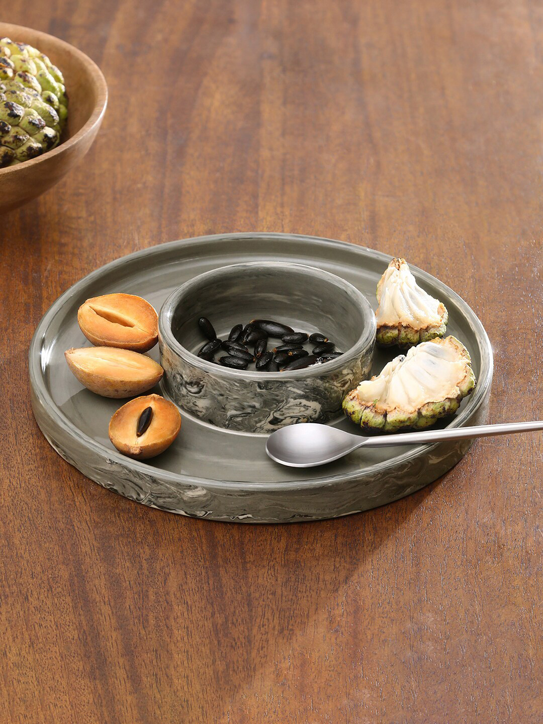 ellementry Black Ceramic Chip N Dip Platter