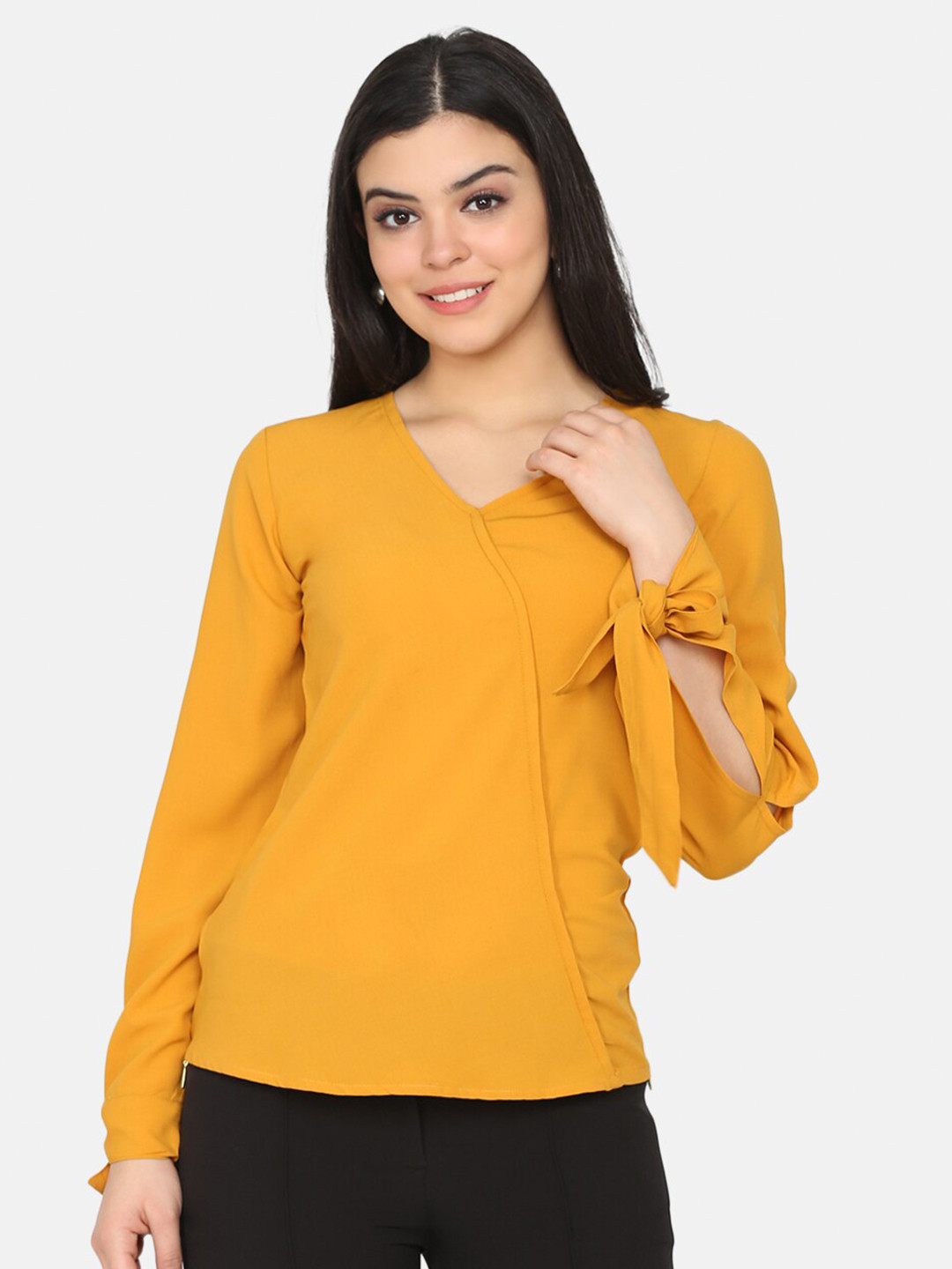 DELAN Mustard Yellow Solid Crepe Top