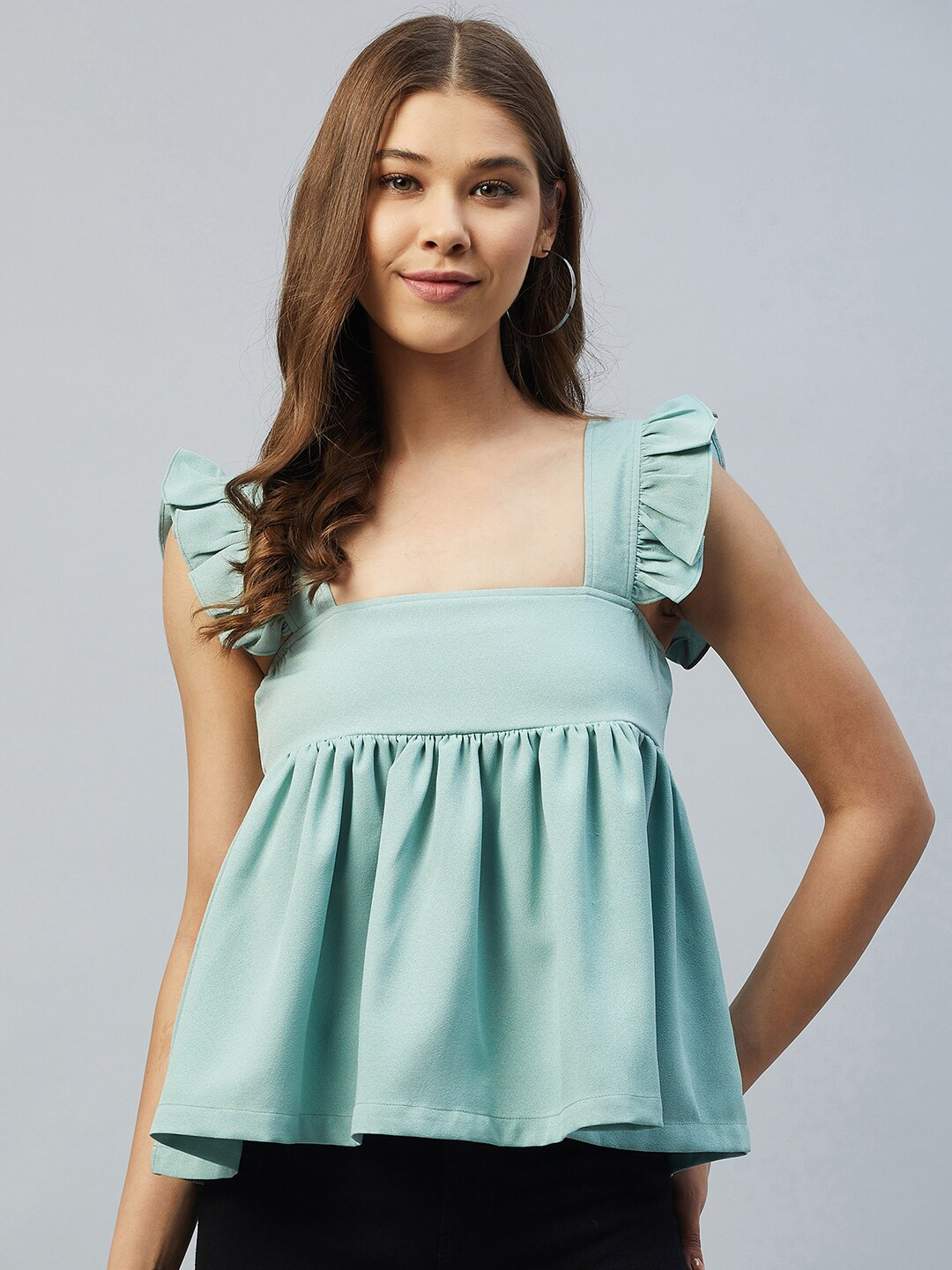 DELAN Green Cotton Linen Empire Top