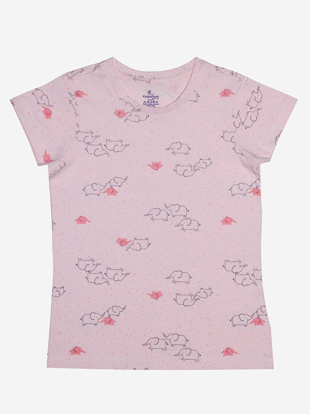 KiddoPanti Girls Pink Printed V-Neck Cotton T-shirt