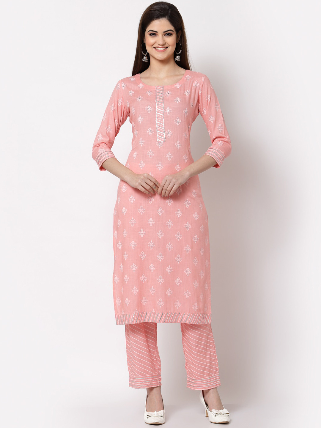 KBZ Women Pink Ethnic Motifs Printed Kurta with Trousers