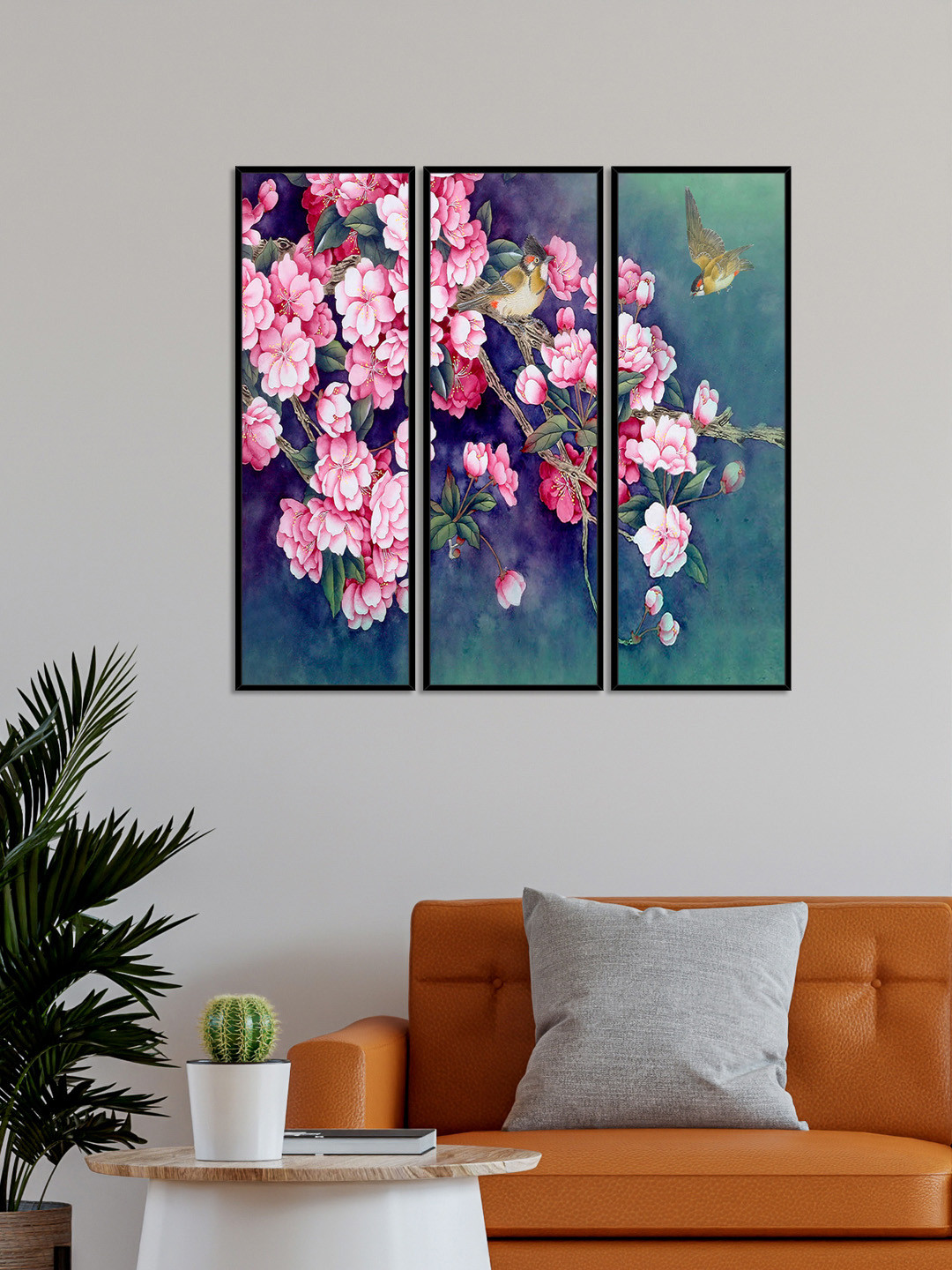 999Store Floral Flower With Birds Canvas 3 Pcs Wall Paintings Wall Art -29.92 x 10.23In