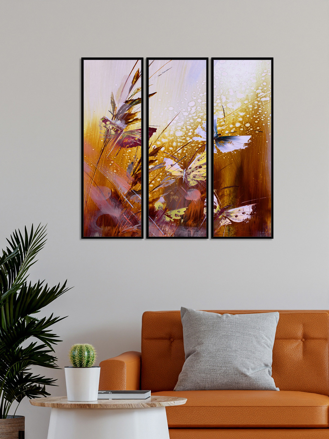999Store Set Of 3 Abstract With Butterfly Wall Art Painting