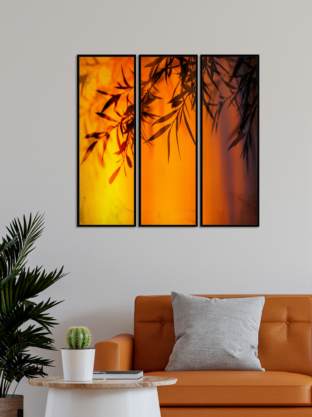 999Store Set Of 3 Brown,Yellow & Black Beautiful Leaves Printed Framed Wall Art