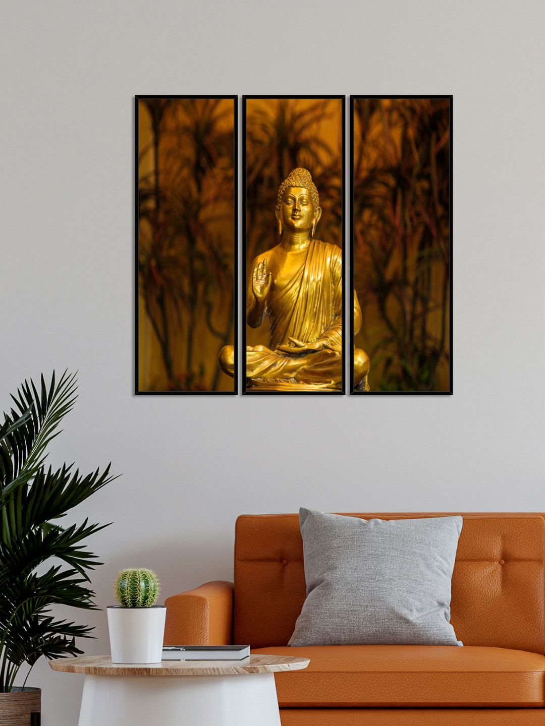 999Store Set Of 3 Brown Sitting Lord Buddha Wall Painting