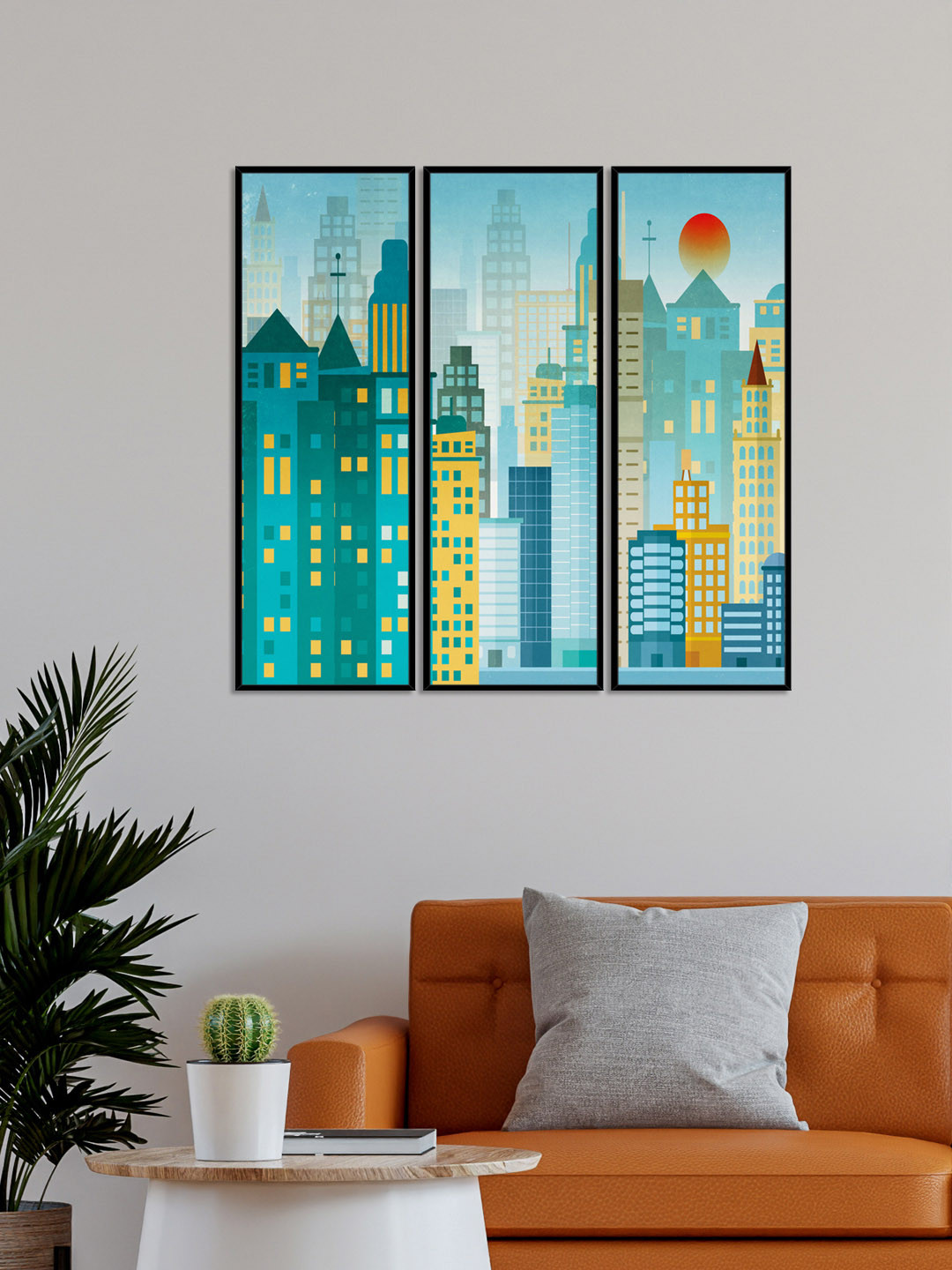999Store Modern Town Views Canvas 3 Piece Rectangle Paintings Wall Art - 29.9 x 10.23In