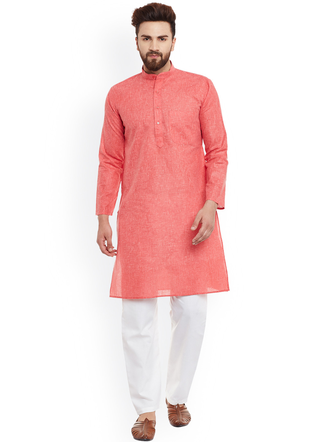 SOJANYA Coral Red & White Kurta Pyjama