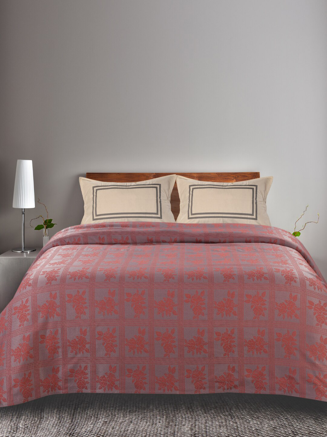 Saral Home Rust Floral Cotton 160 TC King Bedsheet with 2 Pillow Covers-108 x 105 inches