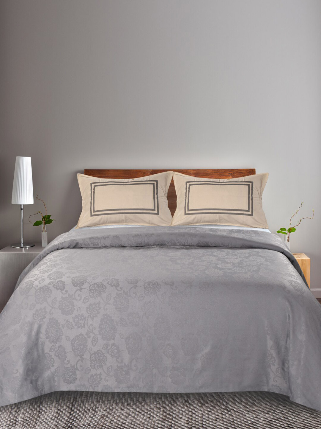 Saral Home Grey Floral Cotton Skin-Friendly 160 TC Queen Bedsheet with 2 Pillow Covers-228.6 x 254 cm