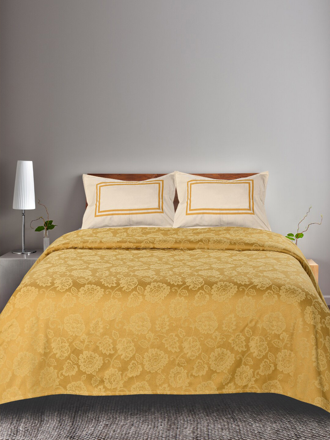 Saral Home Woollen Embossed Yellow Floral Cotton 160 TC King Bedsheet with 2 Pillow Covers-266.7 x 274.32 cm