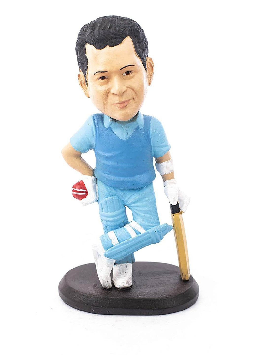 Awestuffs Sachin Tendulkar Blue Polyresin Matte Living Room Small Showpiece - 5.5 Inches