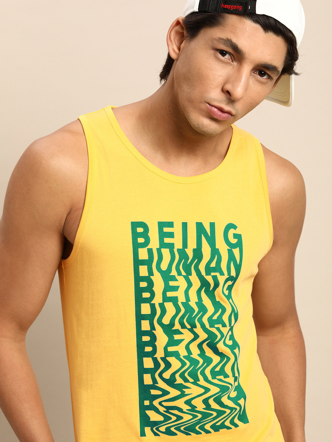 Being Human Men Yellow & Green Brand Logo Printed Pure Cotton T-shirt