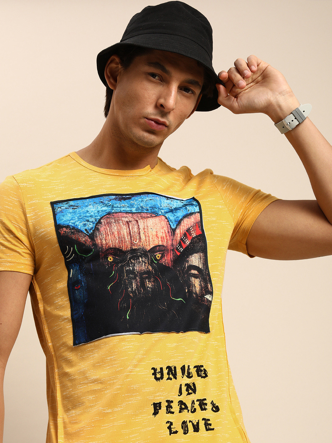 Being Human Men Yellow Graphic Printed Pure Cotton T-shirt