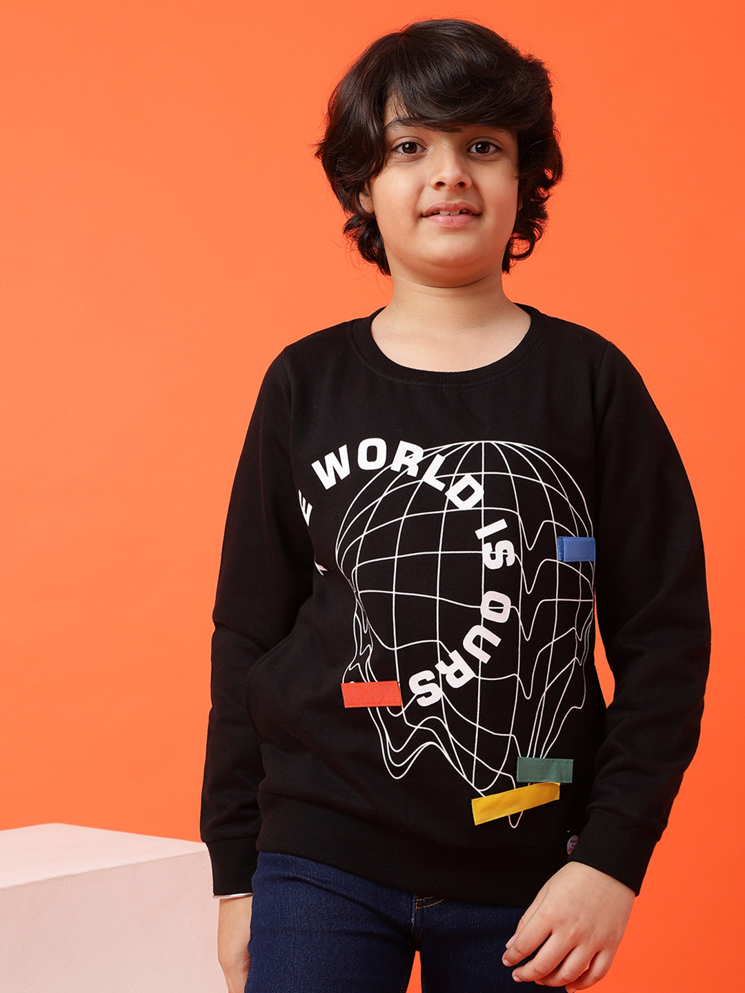 TALES & STORIES Boys Black Cotton Poly Printed Sweatshirt