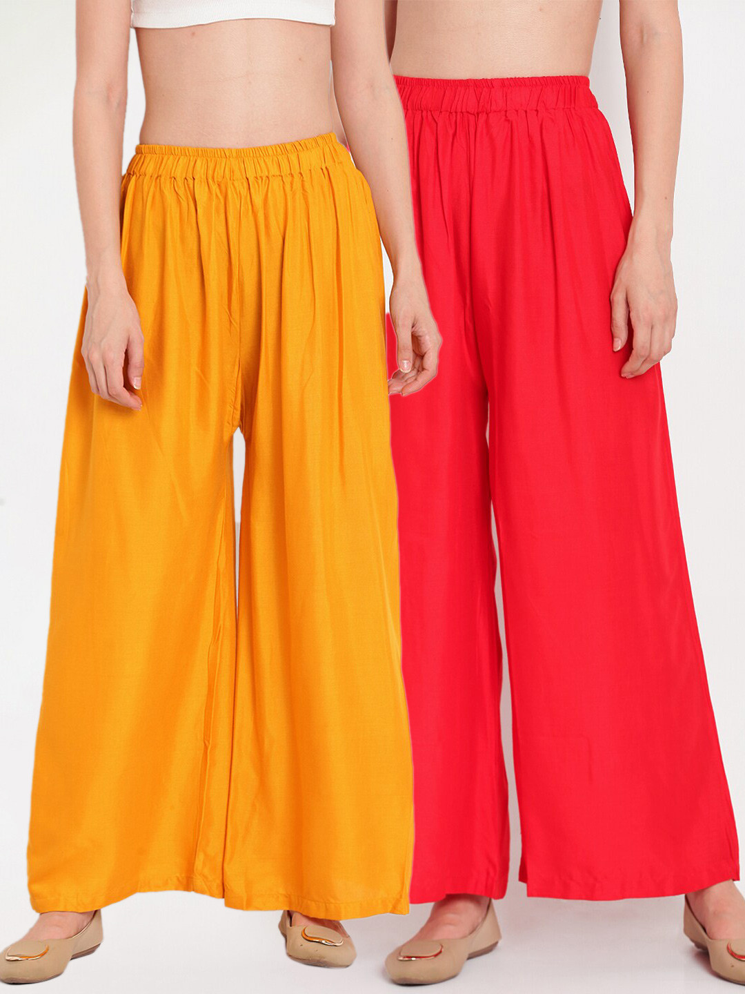 TAG 7 Women Red & Yellow Set of 2 Flared Ethnic Palazzos