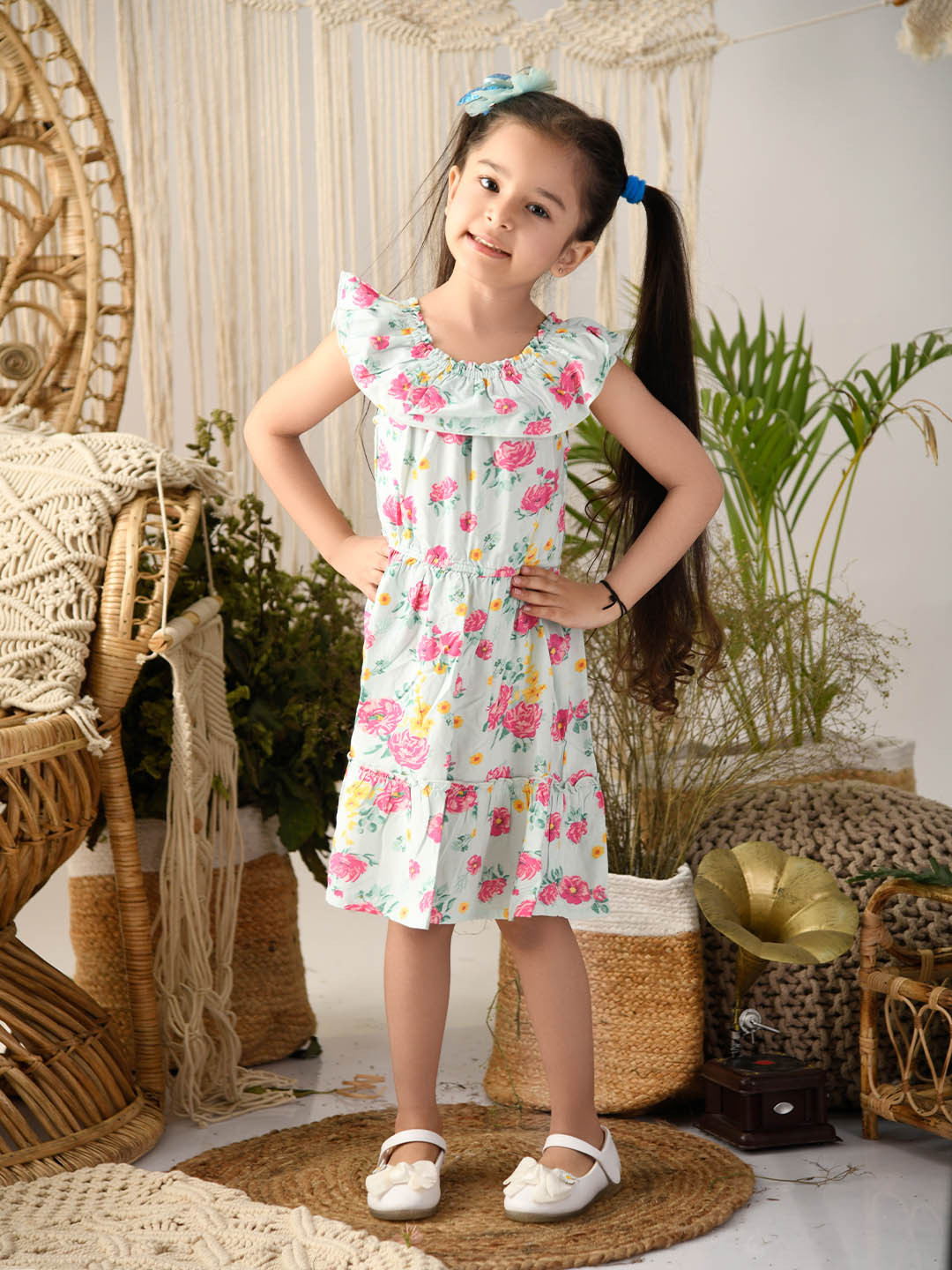 Beebay Sea Green Floral A-Line Dress