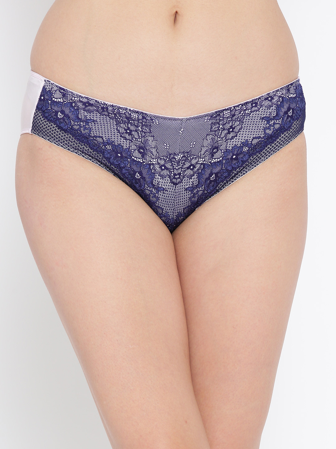 Amante Women Navy & Pink Lace Bikini Briefs PAN26601