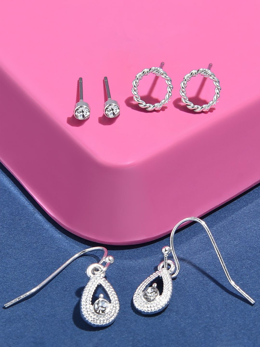 Accessorize Set of 3 Crystal Shapes Short Drop Earrings