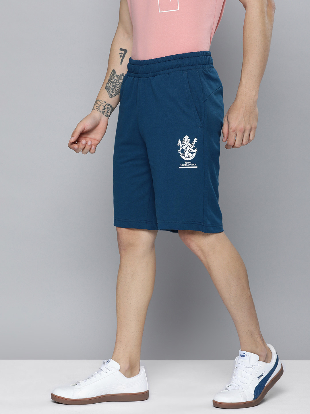 Puma Men Blue & White PUMA x Royal Challengers Bangalore Graphic Regular Fit Shorts