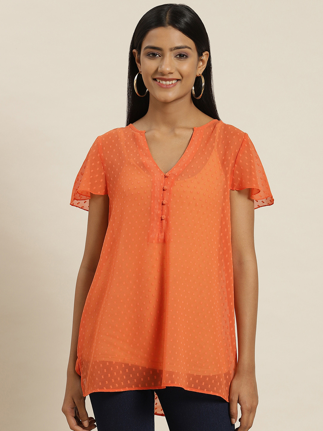 Qurvii Orange Georgette Top