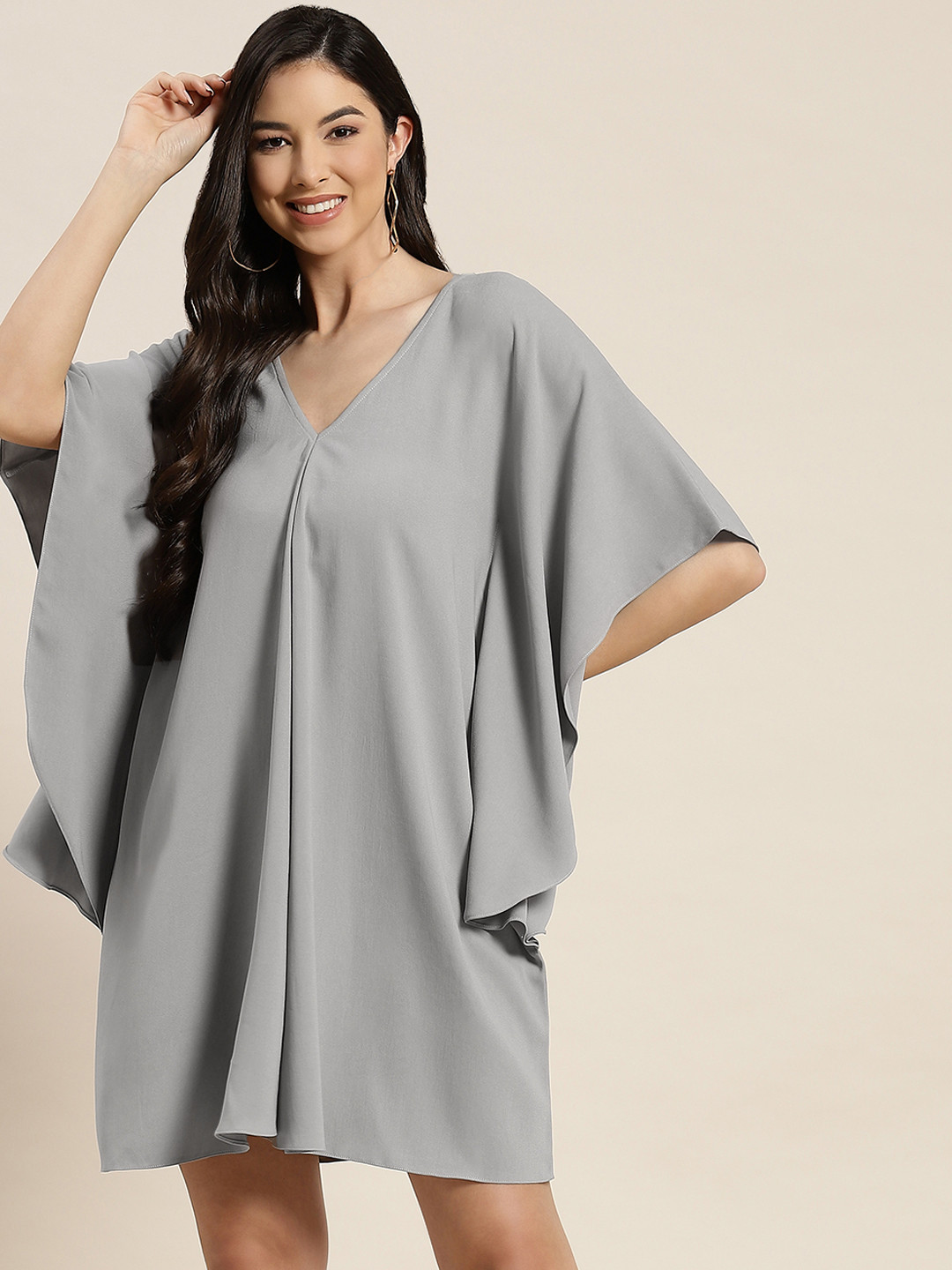 Qurvii Grey Crepe Kaftan Dress