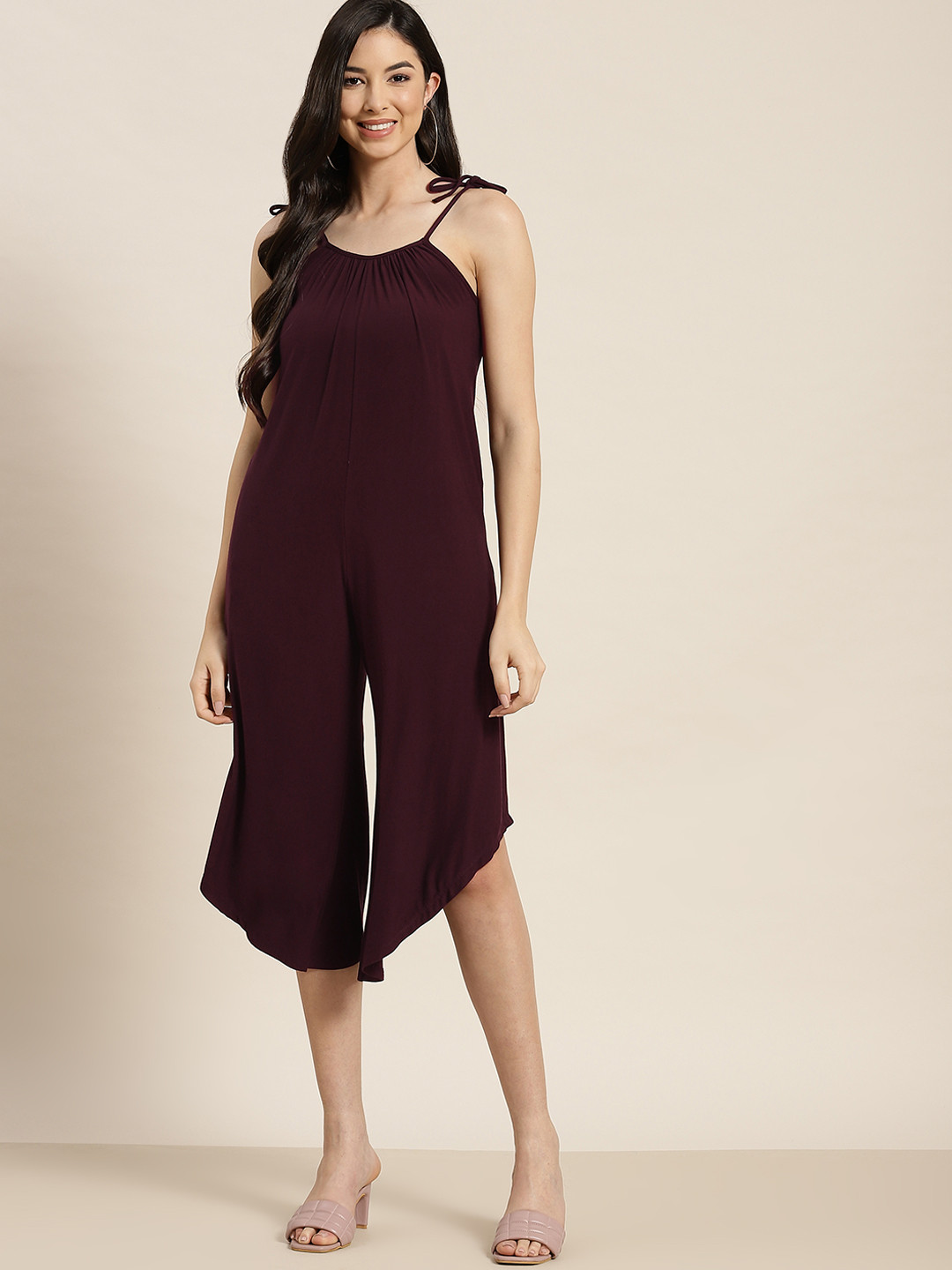 Qurvii Maroon Basic Jumpsuit