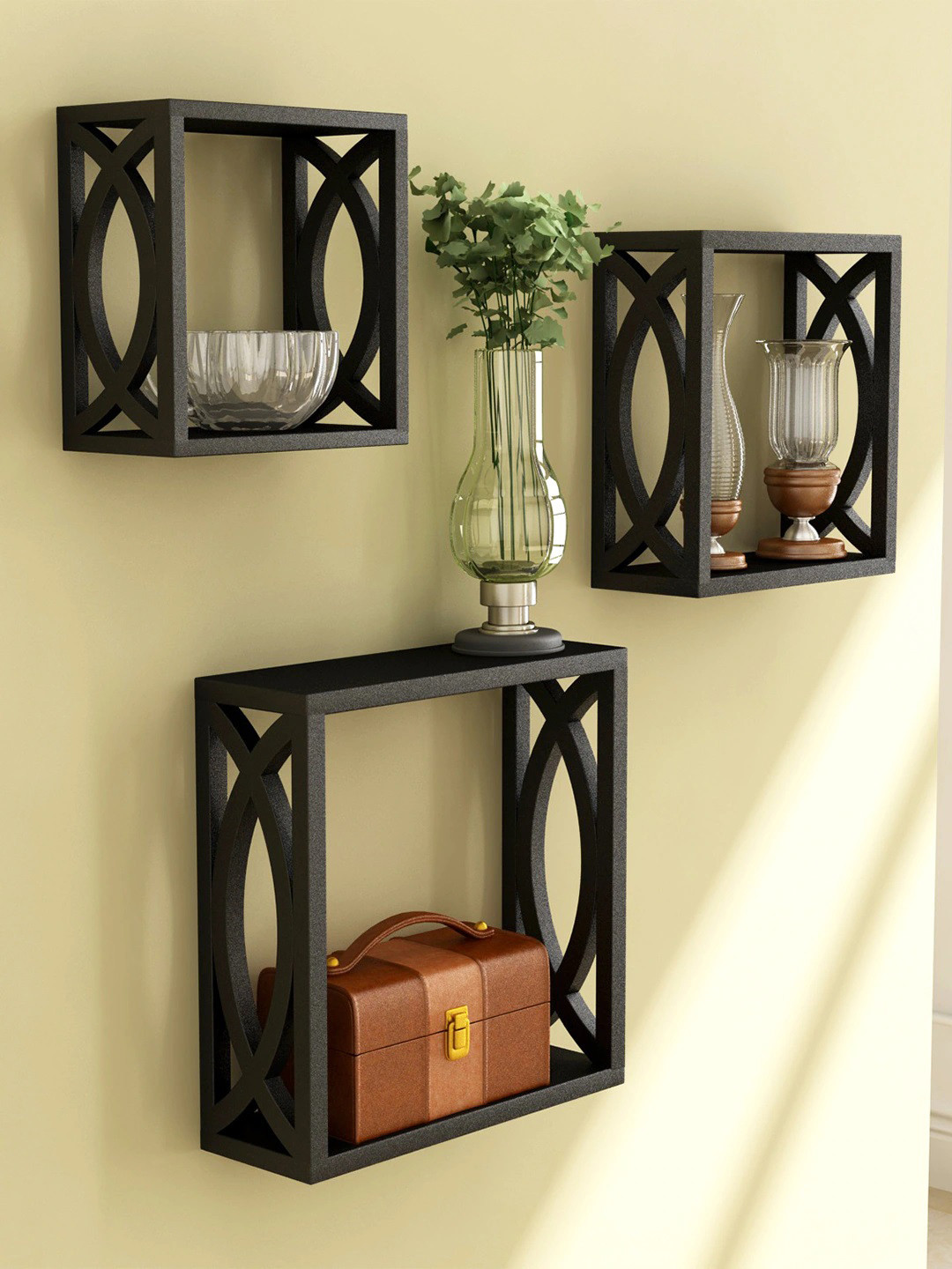 Home Sparkle Set of 3 Black Cube Wall Shelves