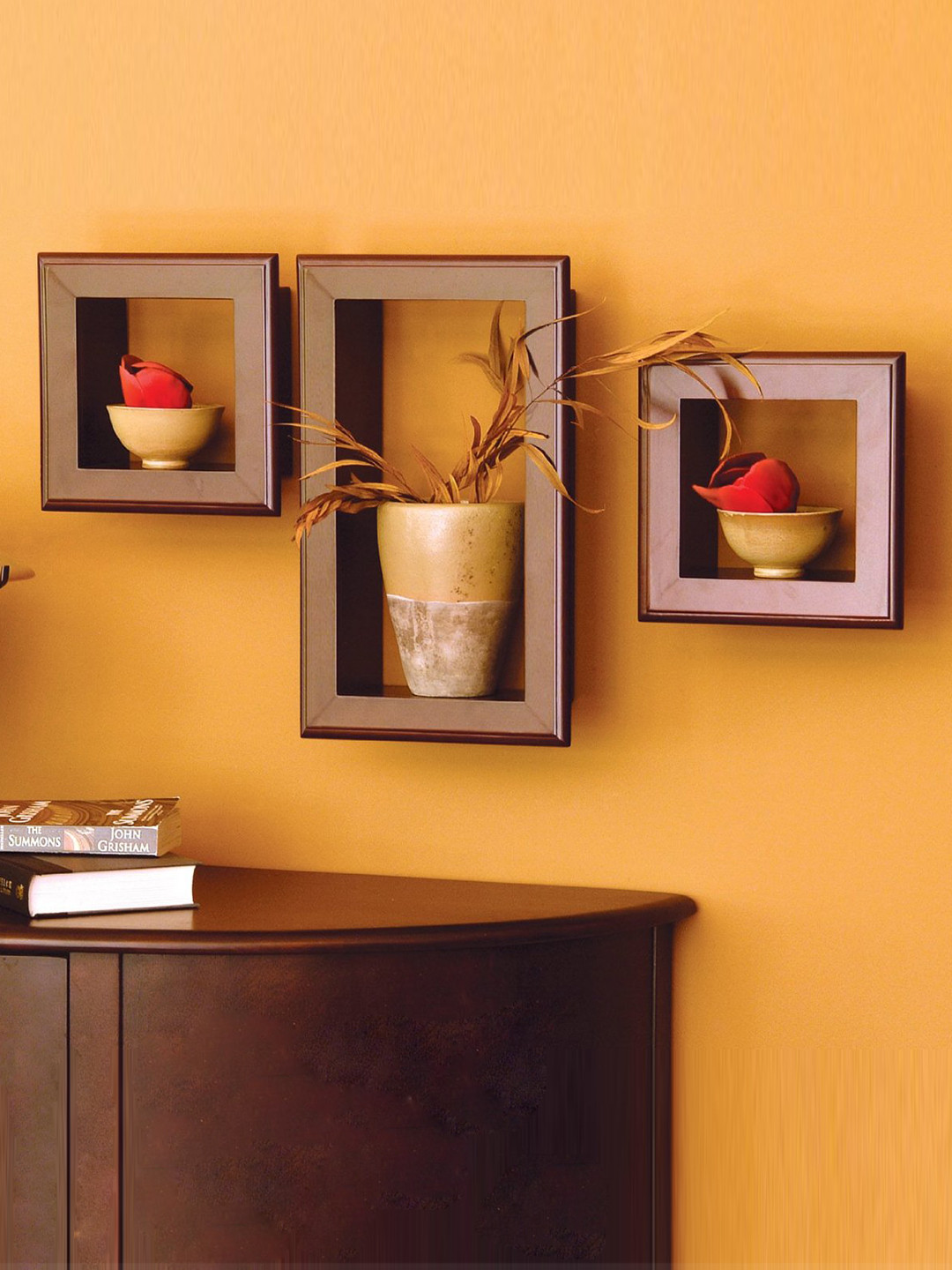 Home Sparkle Set of 3 Brown Wall Shelves