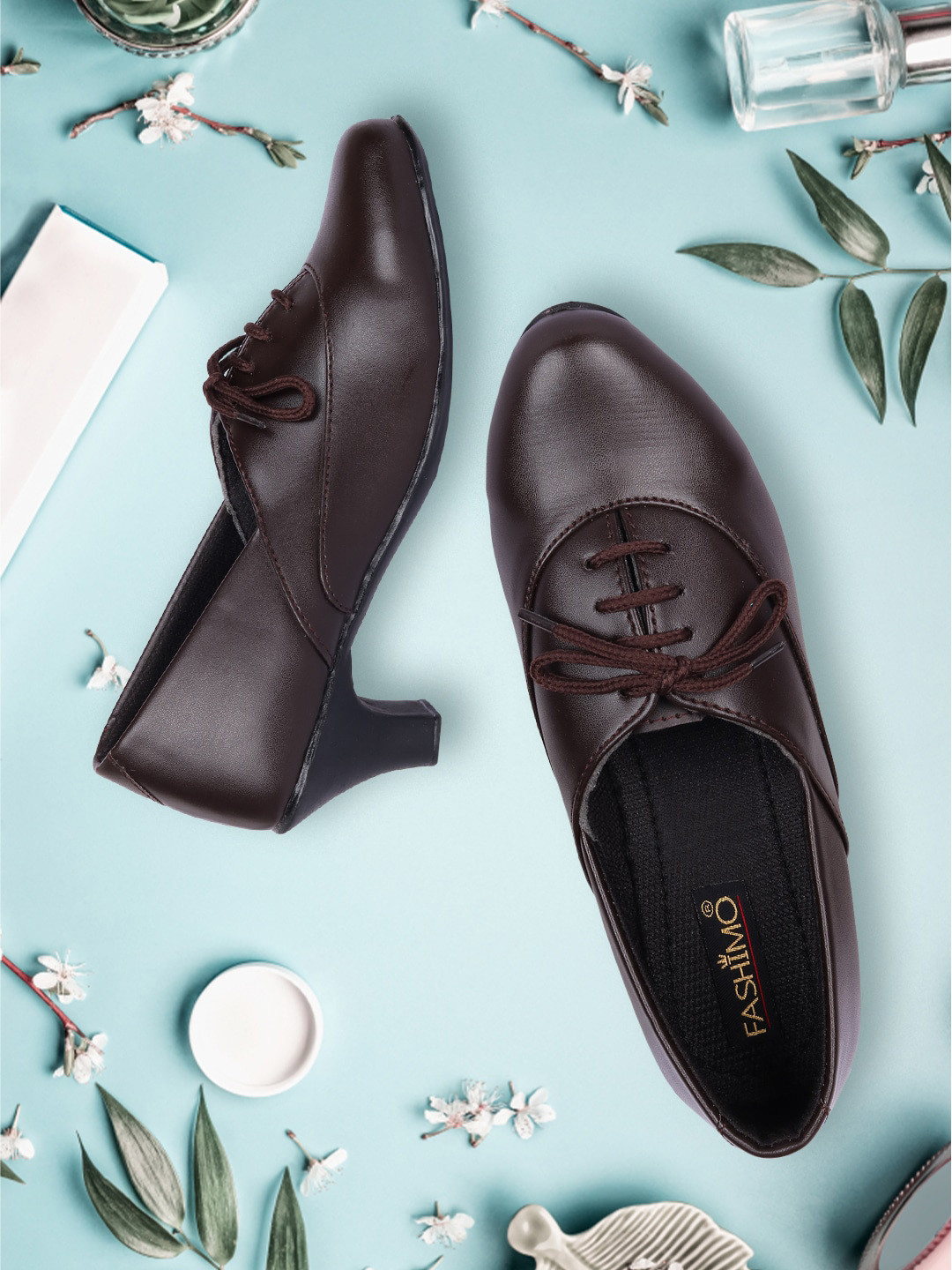 FASHIMO Women Brown Oxfords Heels