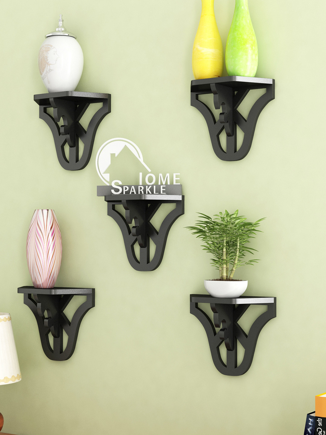 Home Sparkle Set of 5 Black Carved Wall Shelves