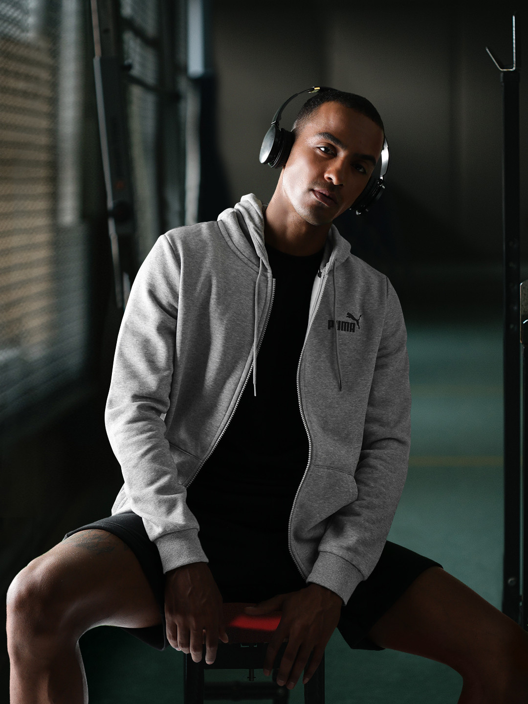 Puma Men Grey Melange Essentials Small Logo Full-Zip Regular Fit Track Hoodie