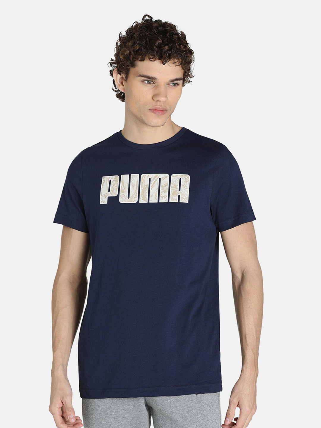 Puma Men Navy Blue Typography Printed Slim Fit T-shirt