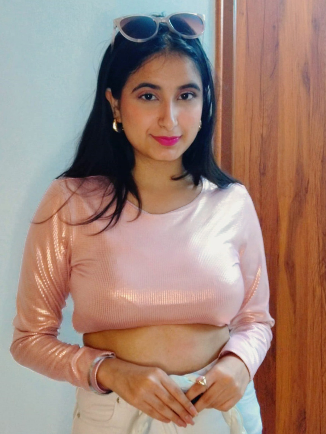 Tokyo Talkies Women Gorgeous Rose Gold Embellished Top