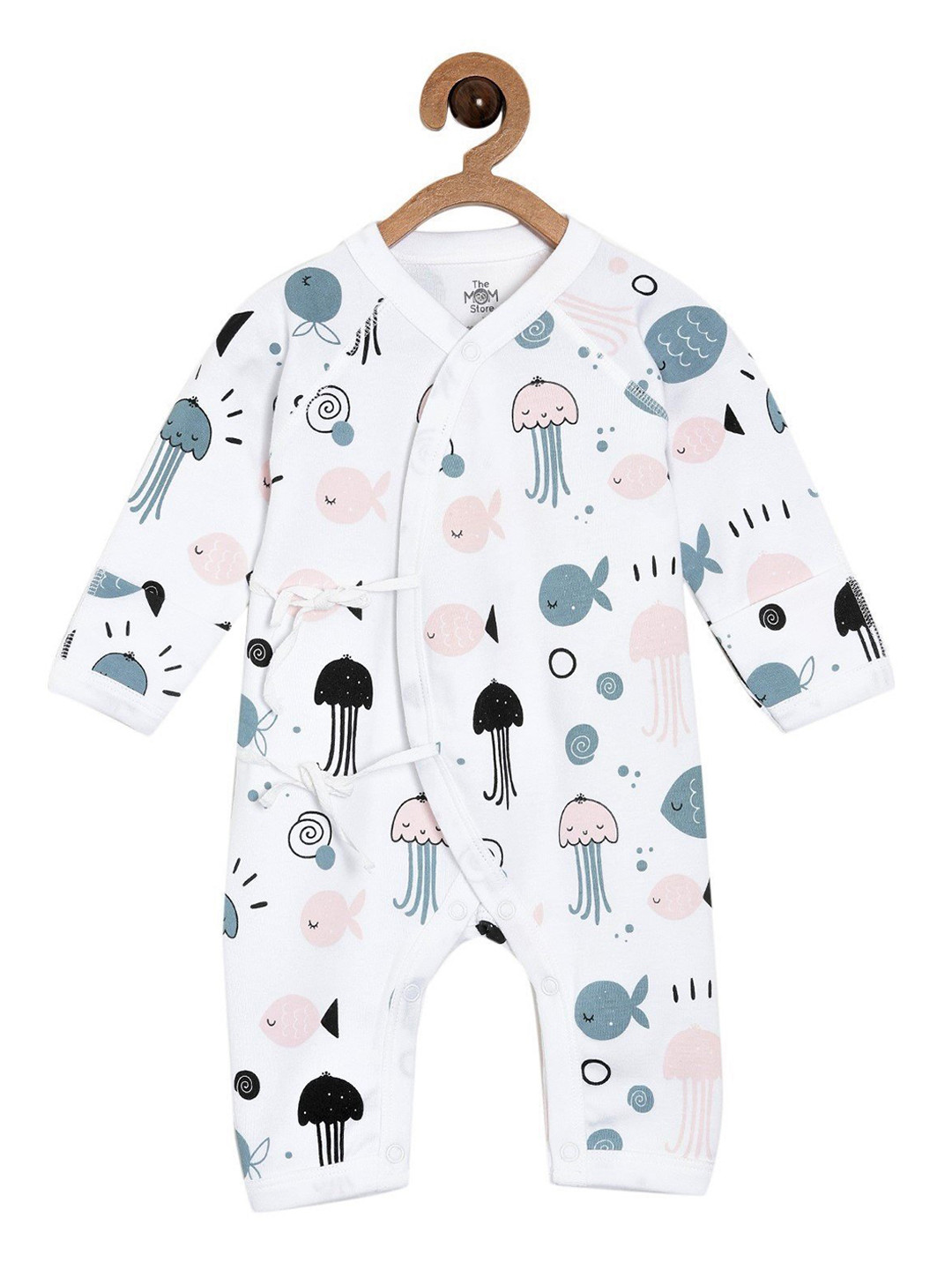 The Mom Store Infants Kids White & Black Printed Pure Cotton Romper