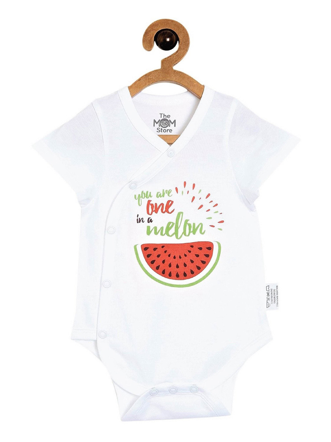 The Mom Store Kids White One in a Melon Printed Pure Cotton Rompers