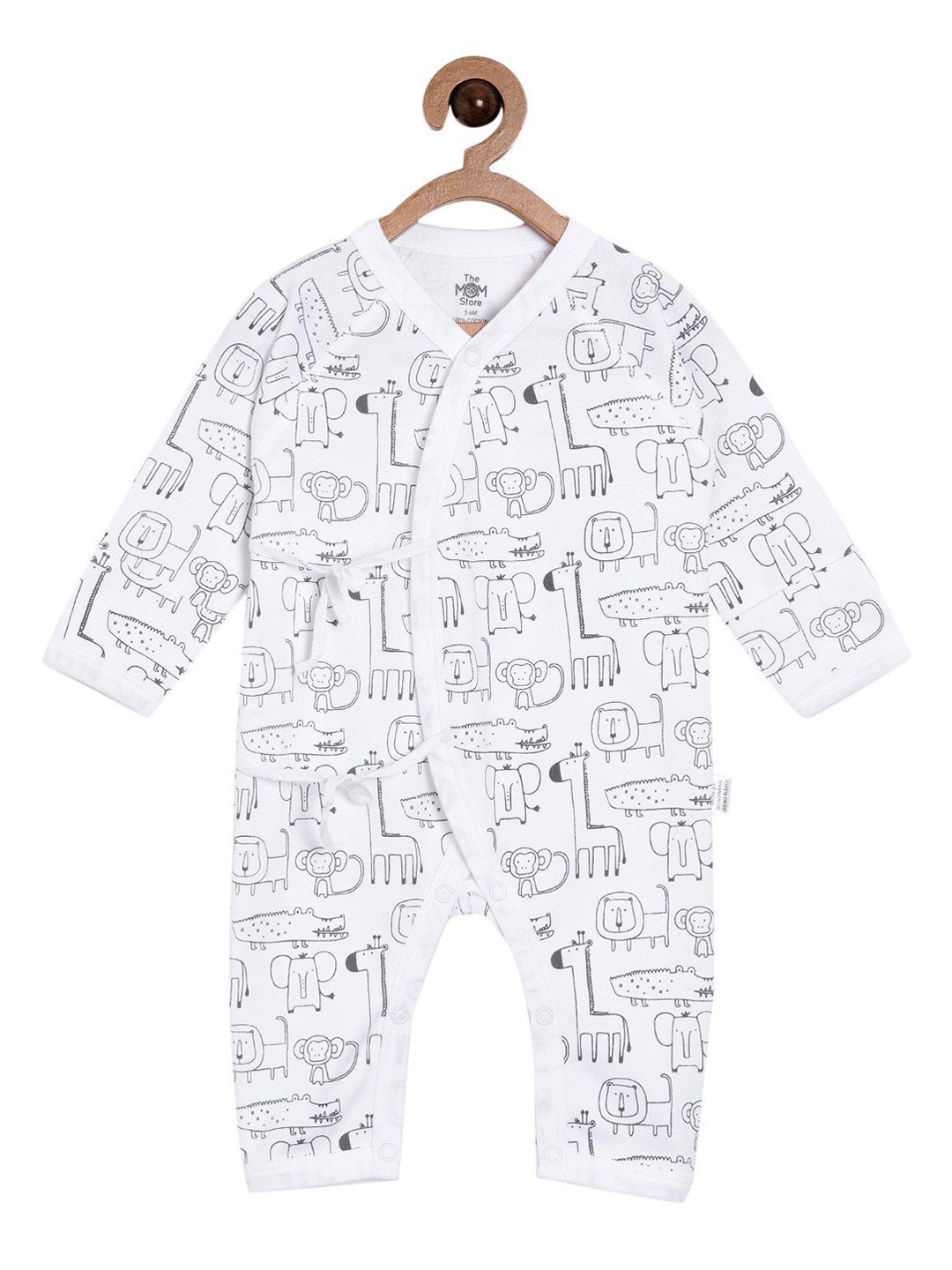 The Mom Store Infant Kids White Printed Pure Cotton Rompers