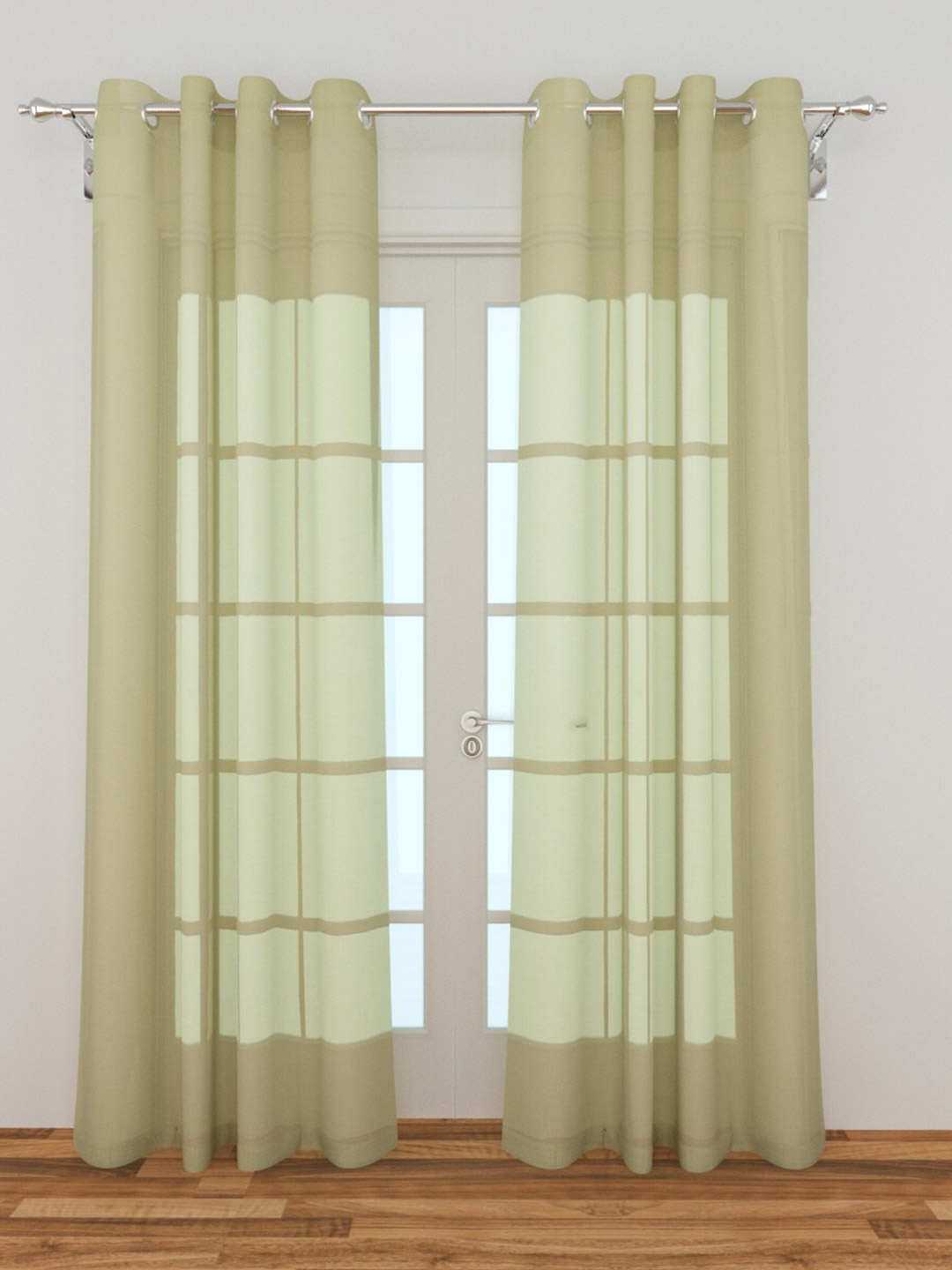 Home Centre Grey & Cream-Coloured Set of 2 Solid Sheer Door Curtain