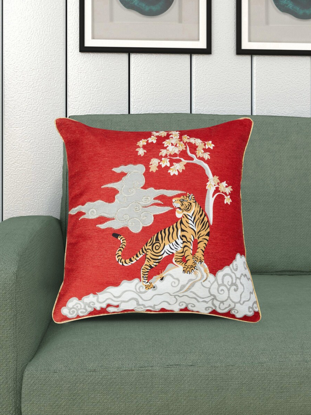 Home Centre Red & White Abstract Rectangle Cushion Covers