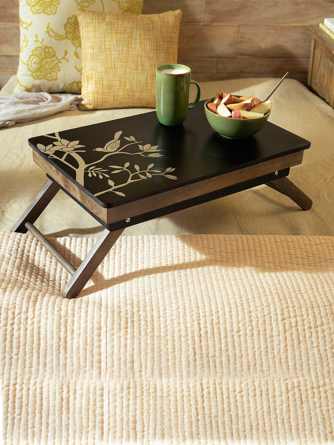 ellementry Black & Golden Printed Wooden Laptop Table