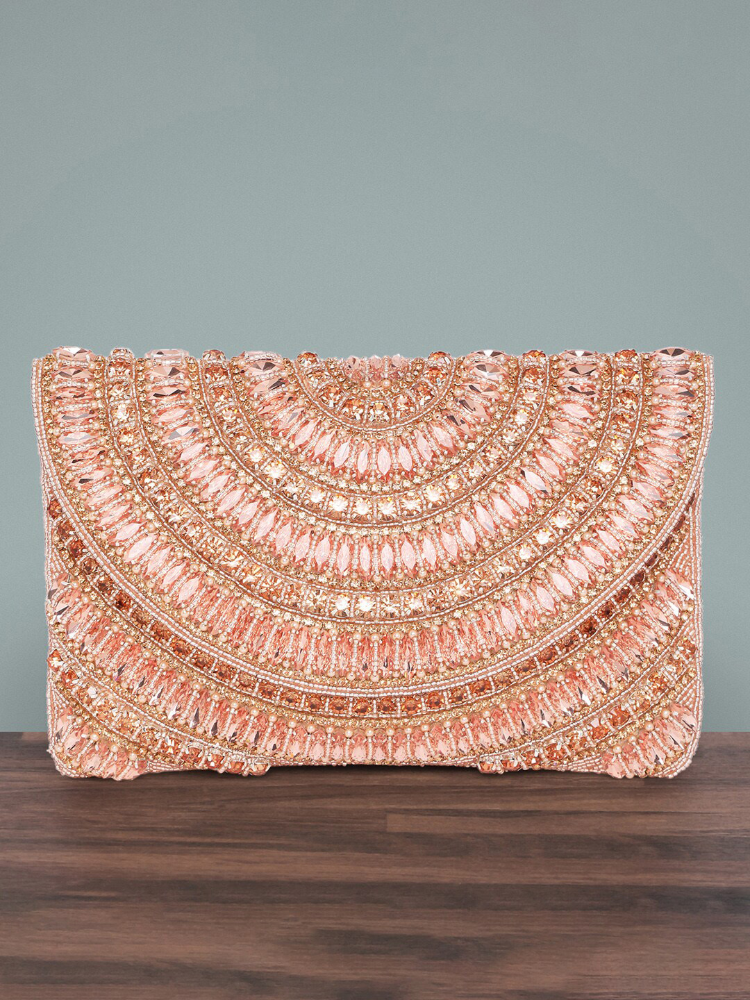 Peora Rose Gold Embroidered Purse Clutch