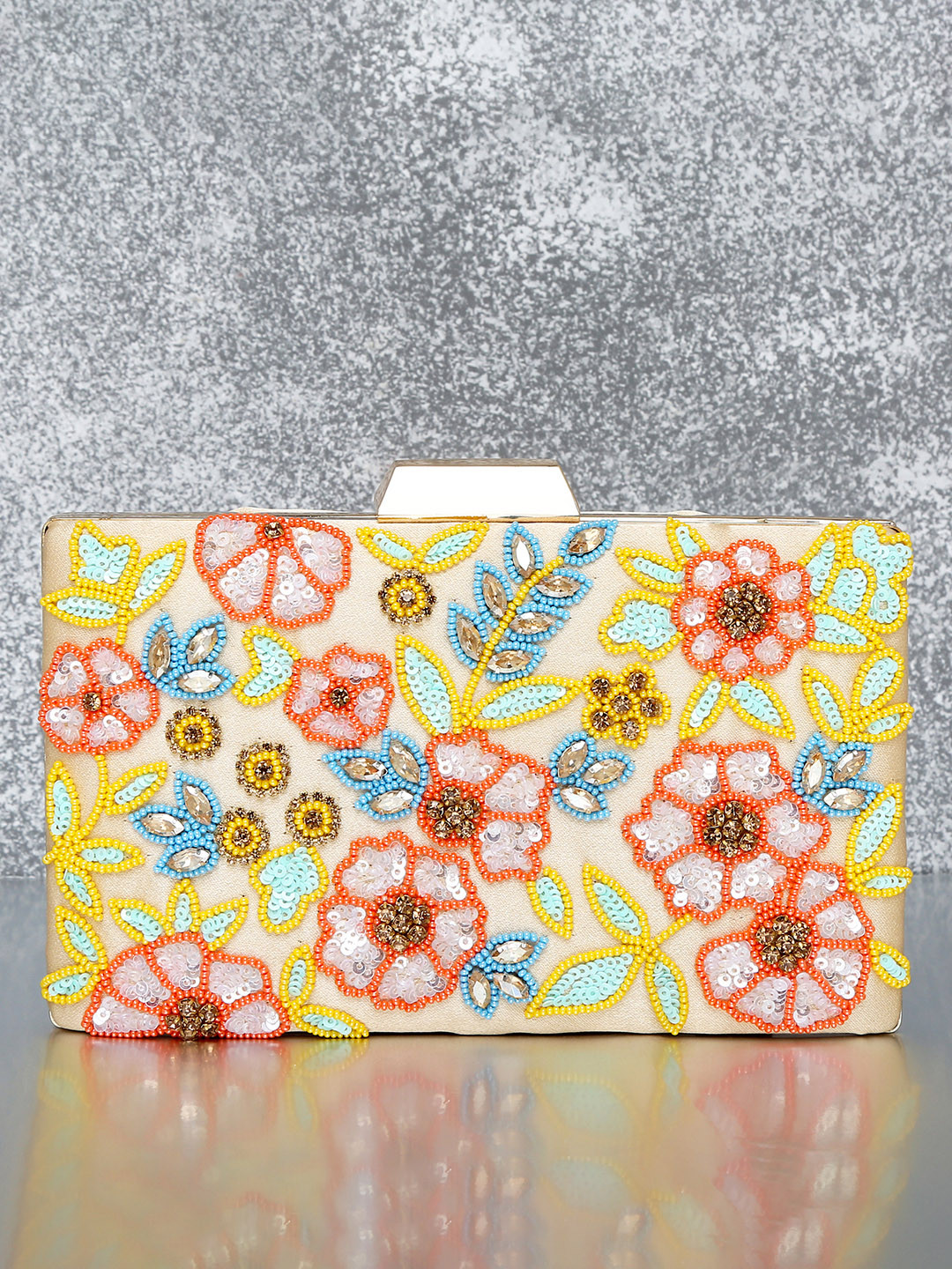 Peora Yellow & Blue Embellished Purse Clutch