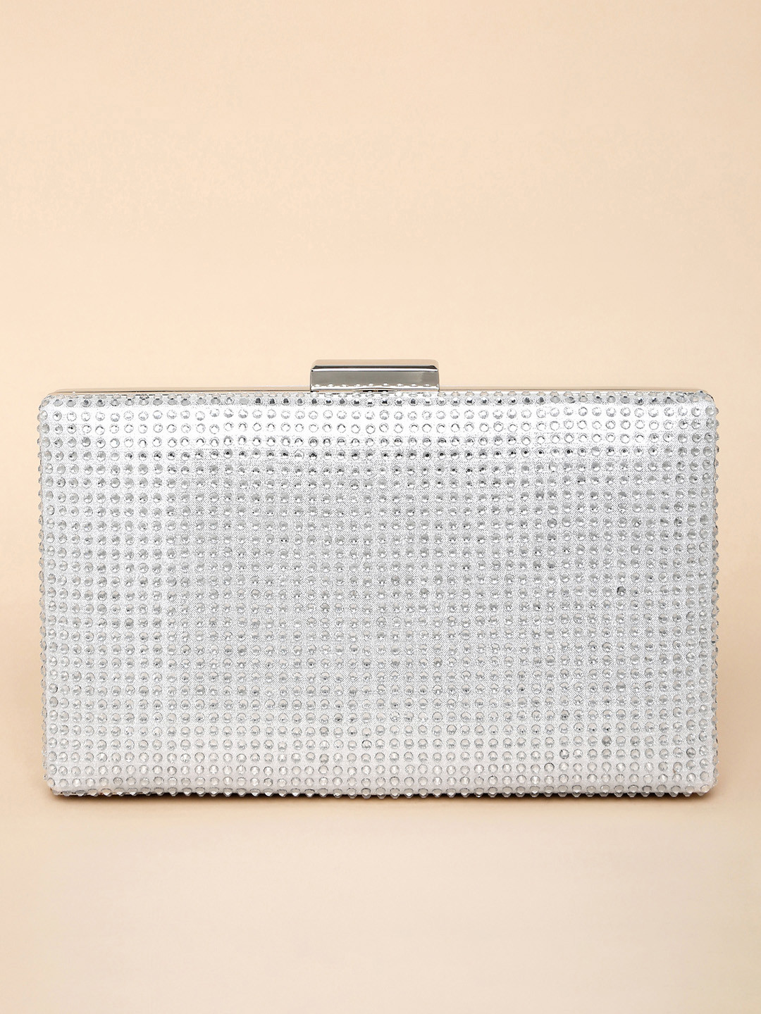 Peora Women Silver-Toned Embellished Purse Clutch
