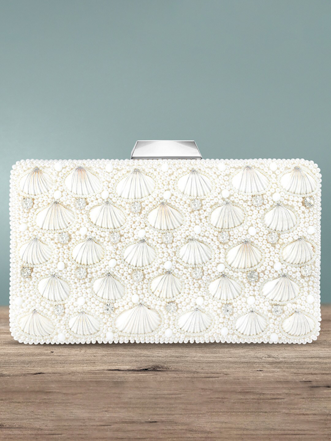 Peora White Embellished Purse Clutch